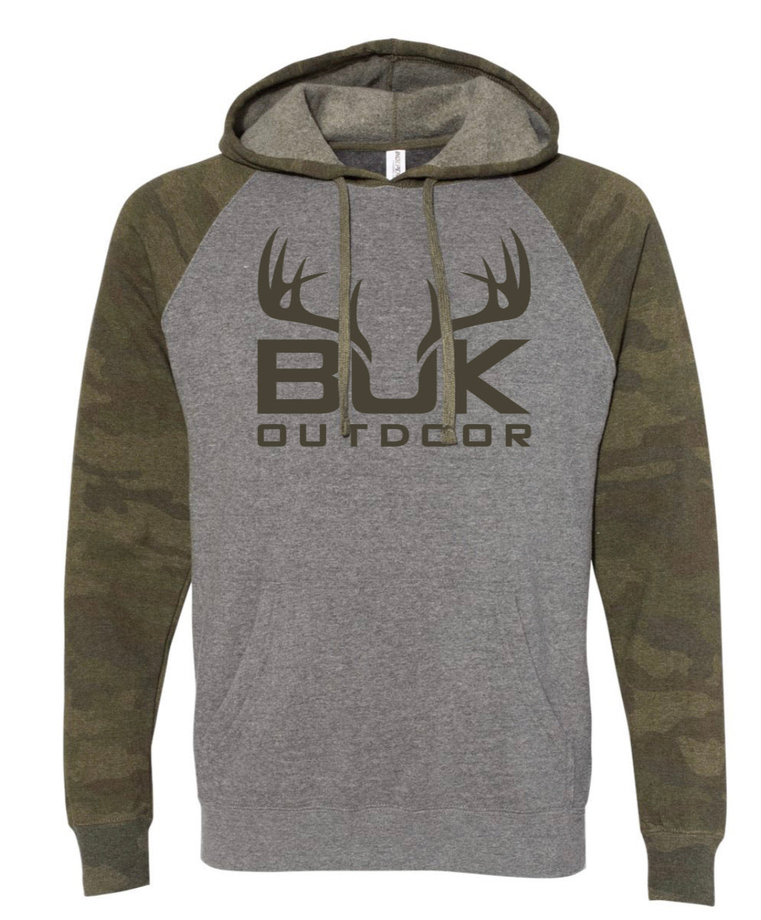Buk Outdoor | Hoodie Big Buck Unisexe  | Gris Pâle & Camo